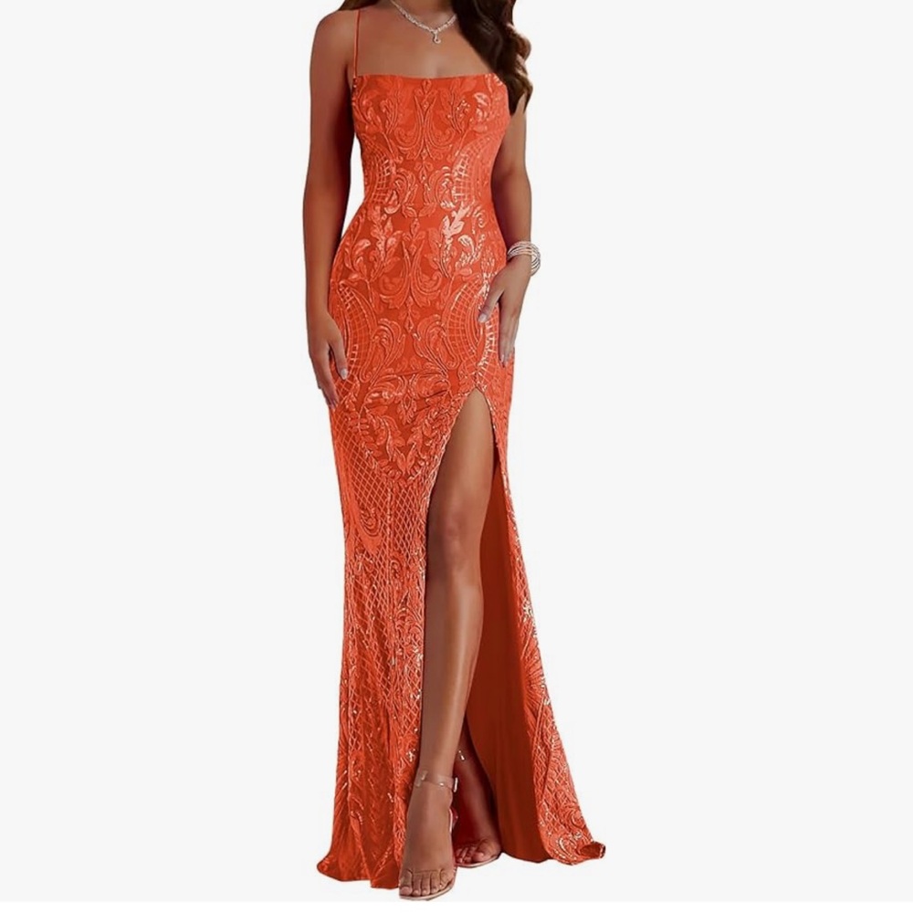 Windsor Sequin Prom Dress w/ Slit Spaghetti Straps Long Dress Corset Formal Gown